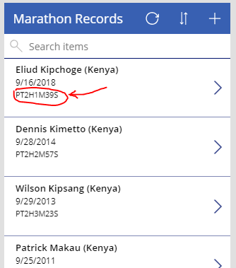 App showing time columns from SQL Server in the duration ISO 8601 format