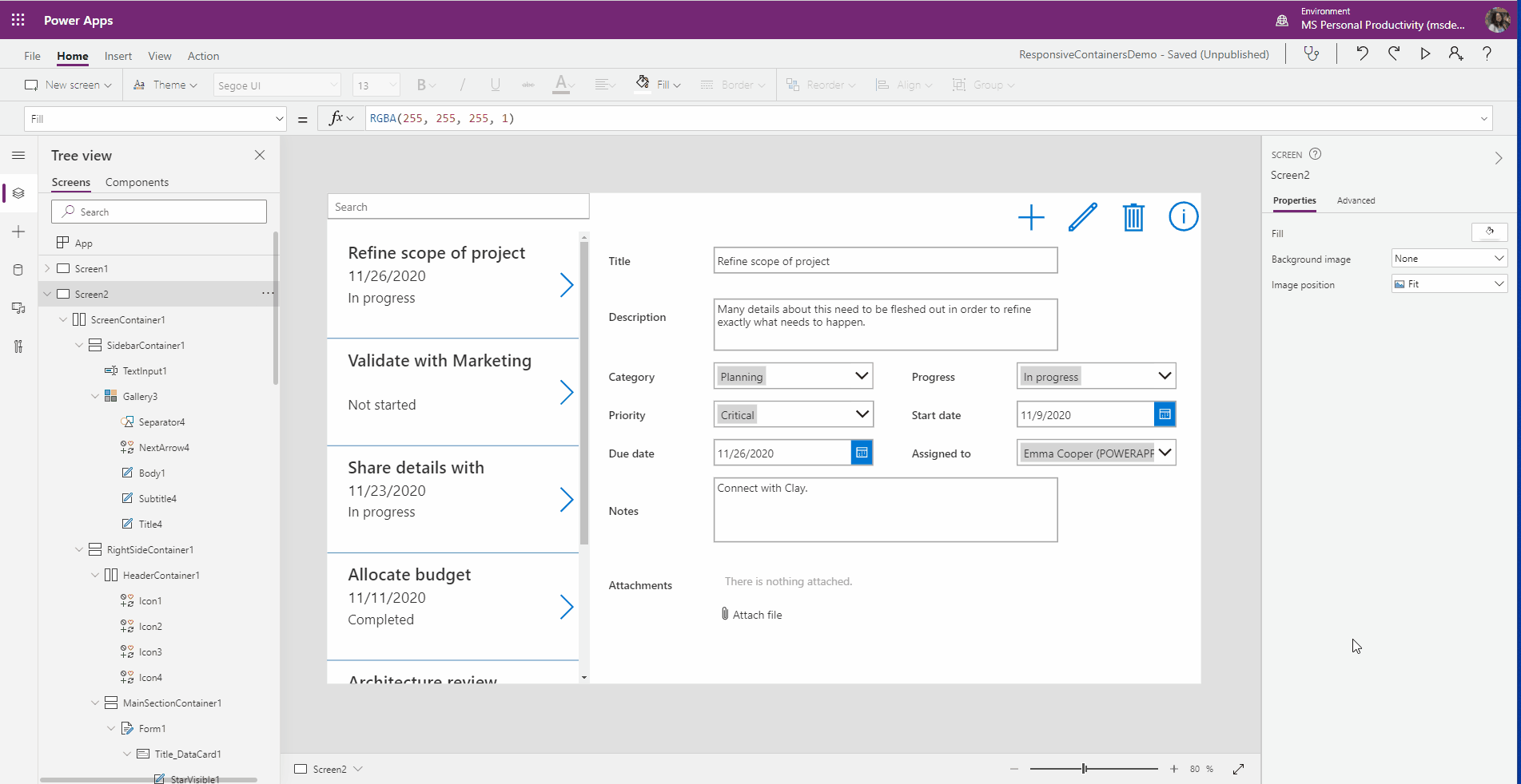 Power App authoring preview showing resizing the app