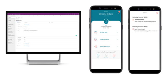 Facility management app showing notification records being created and Employee app with the notification