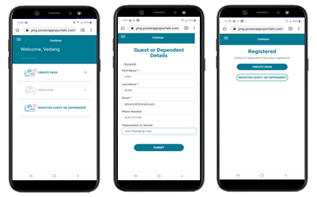 Portal showing journey for an authorized third party to register a guest or dependent