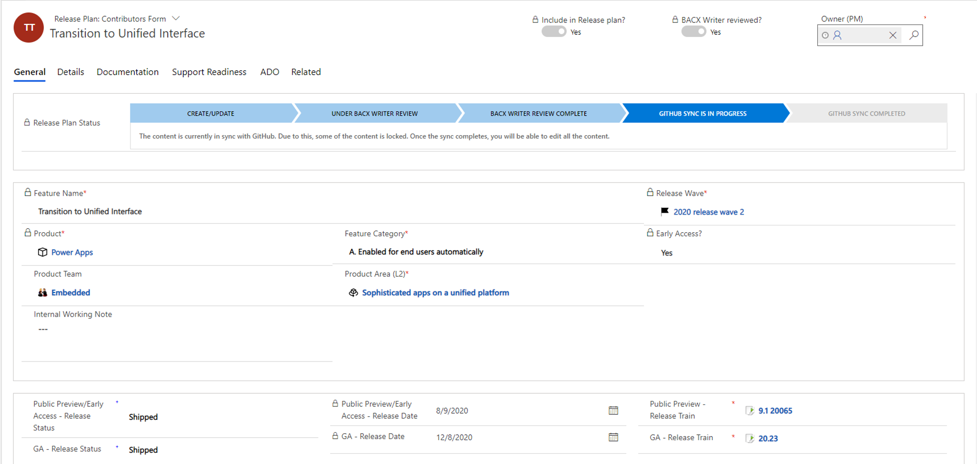 Release planner - detail view