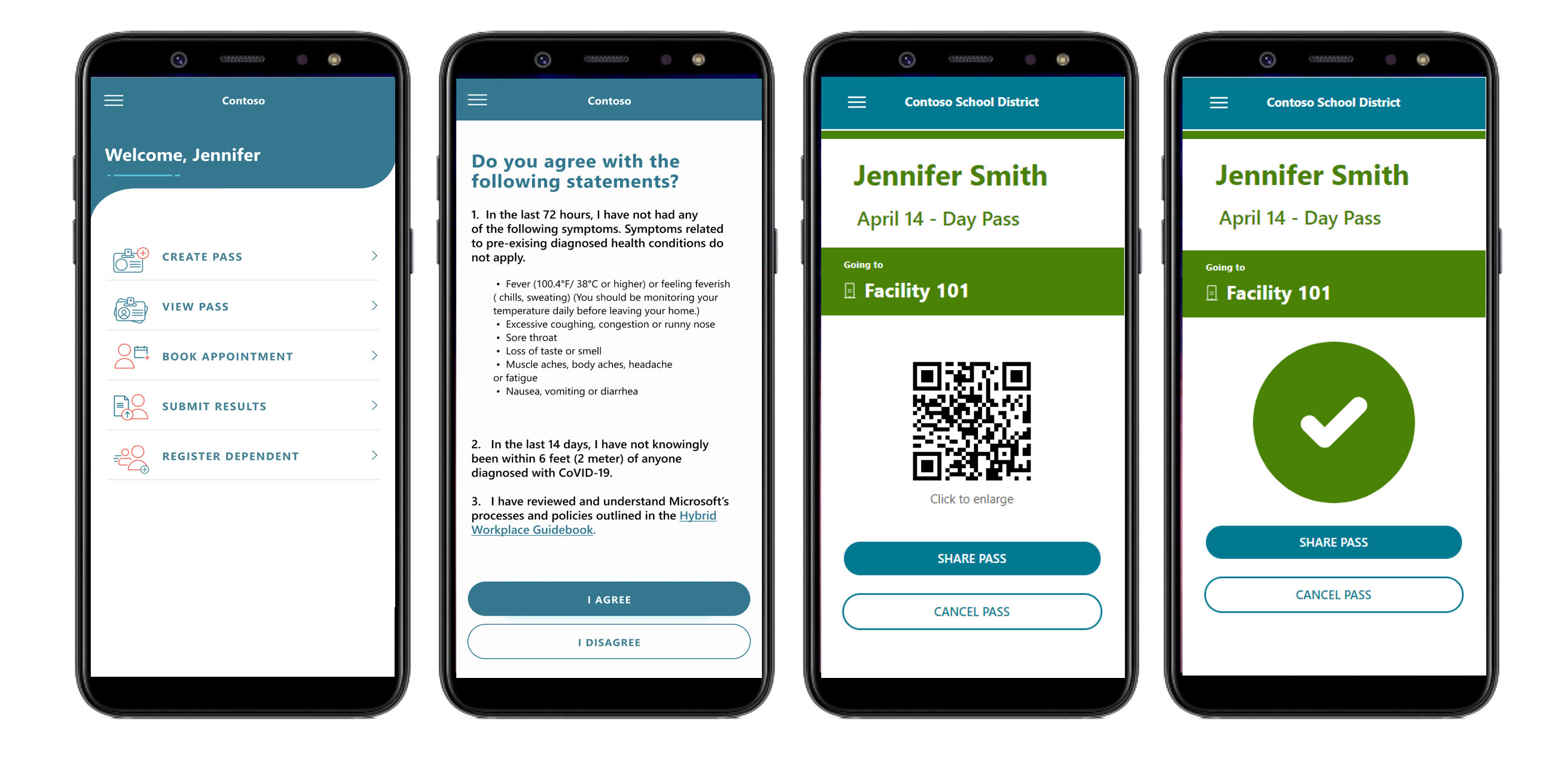 Using the faculty and student portal, students, teachers, and staff can attest to being symptom-free, and receive a personalized “day pass” that can be used for school entry. Guardians can attest on behalf of their dependents.