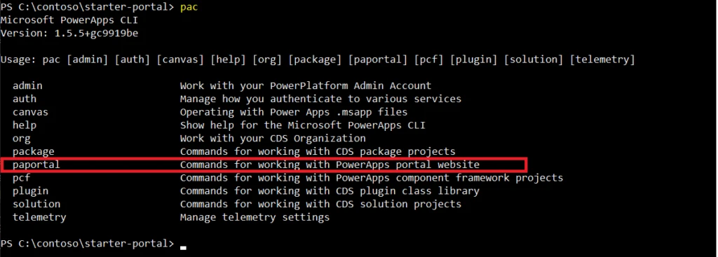 To use Power Apps CLI commands, use Visual Studio Code and the integrated terminal