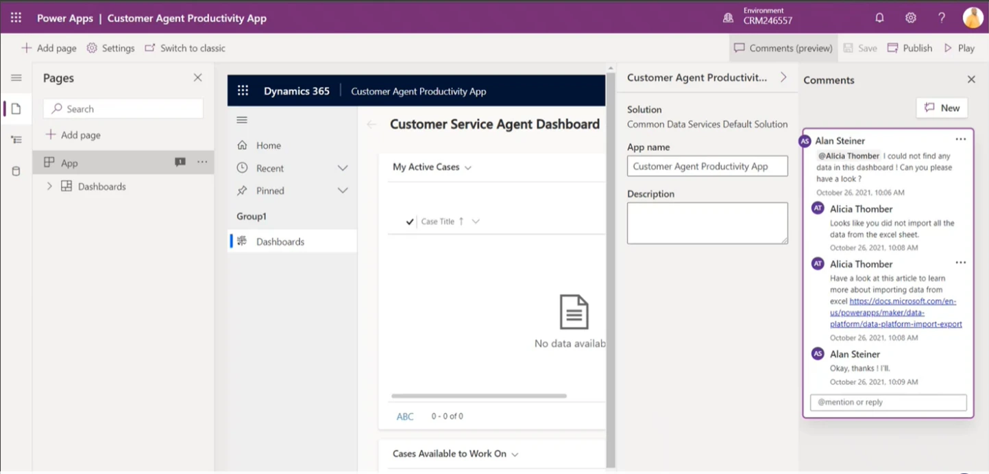 graphical user interface, applicationFigure 1: Commenting in Microsoft Power Apps (generally available)