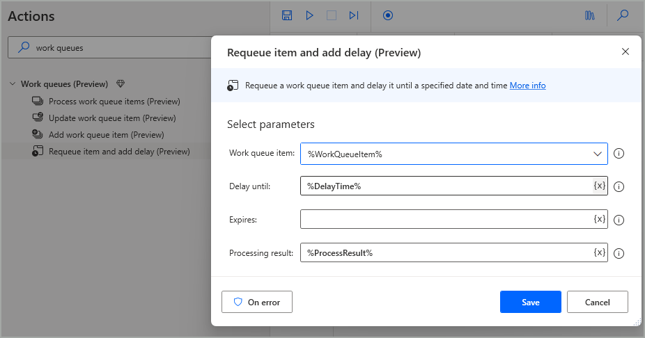 Requeue item and add delay action