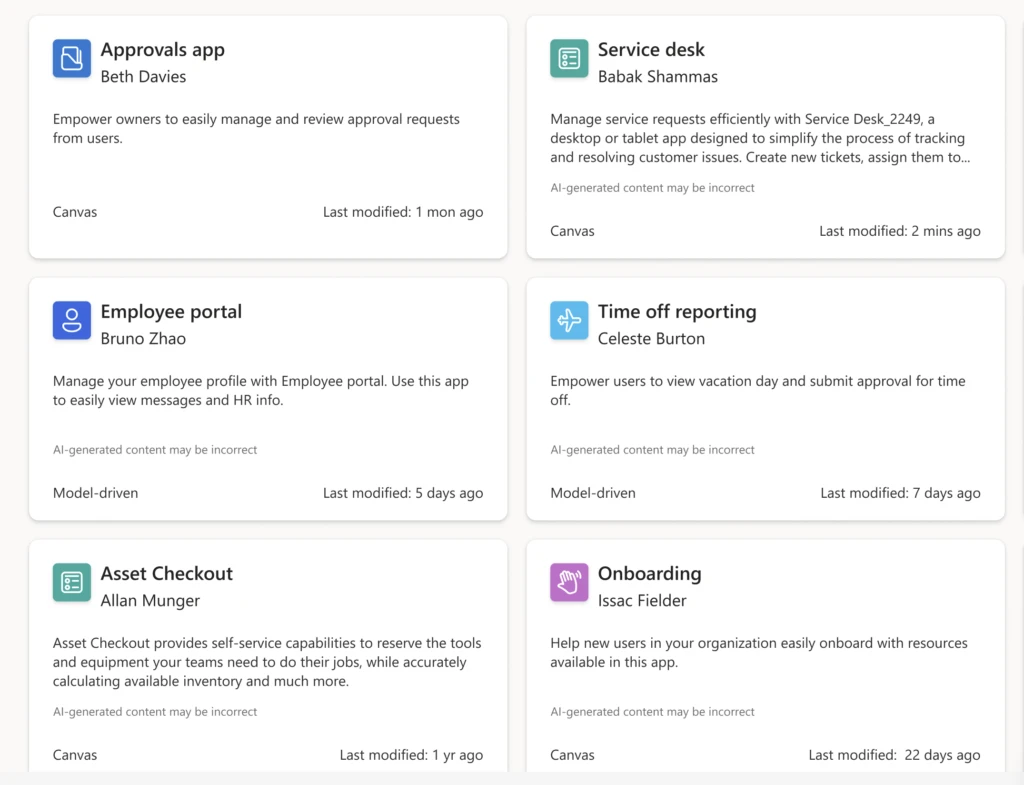 A list of applications in an admin view, with added AI-generated descriptions.