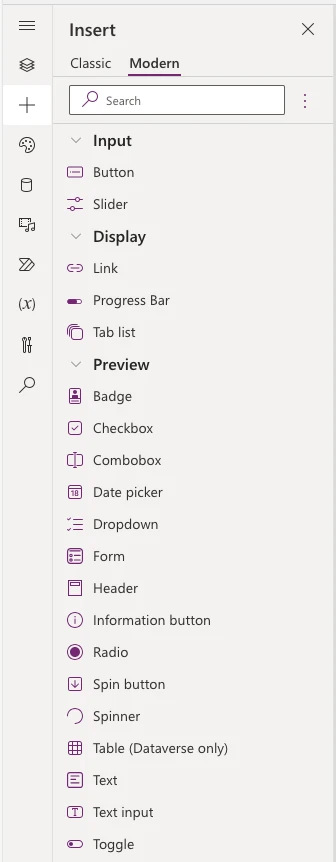 Updated list of modern controls