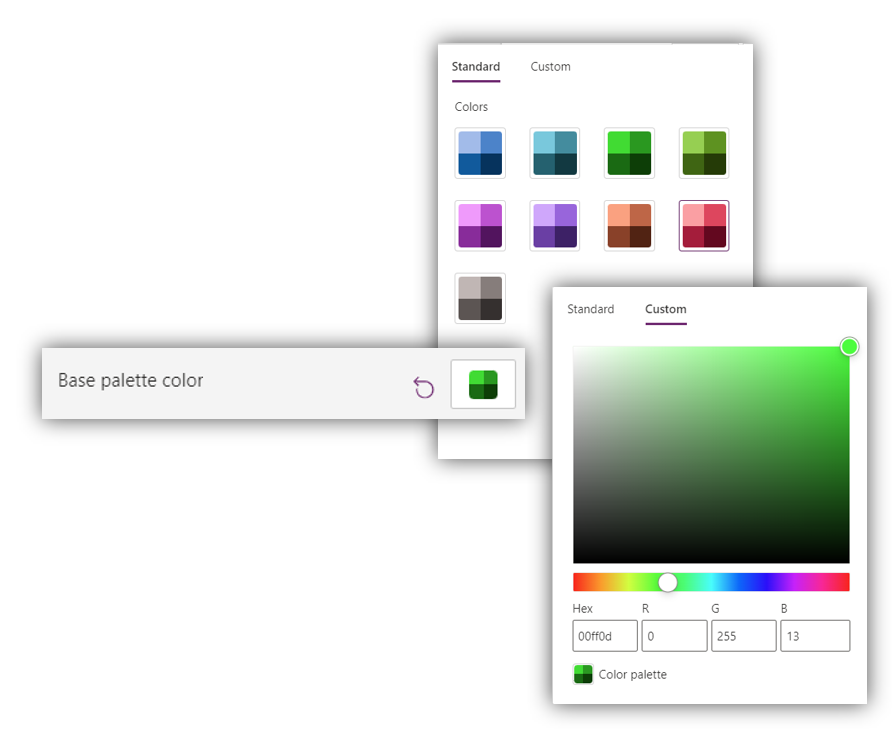 Updated flyout for color picker on base palette color property
