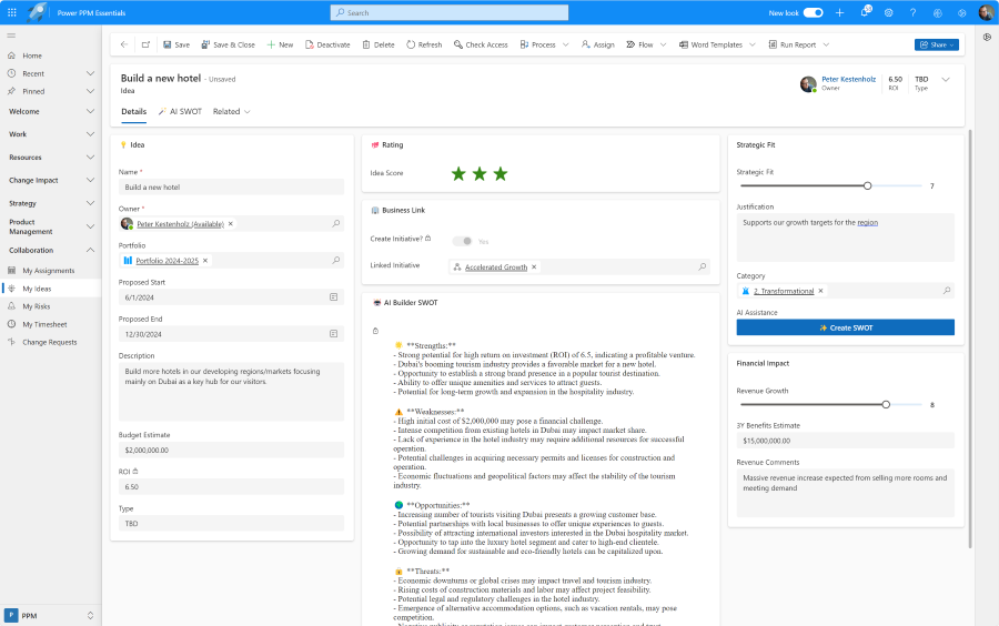 Conduct SWOT analysis with generative AI in Power PPM by Projectum