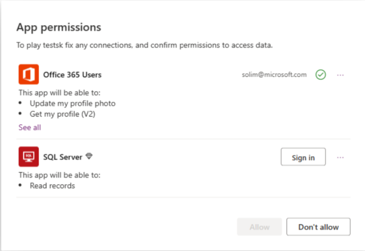 Image of the updated consent dialog with one button asking for the user to sign in (for the first time.) Shows granular consent details. 