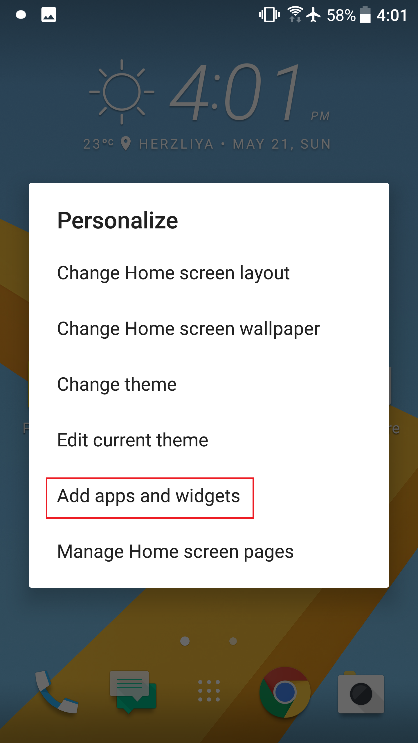 Android personalize menu