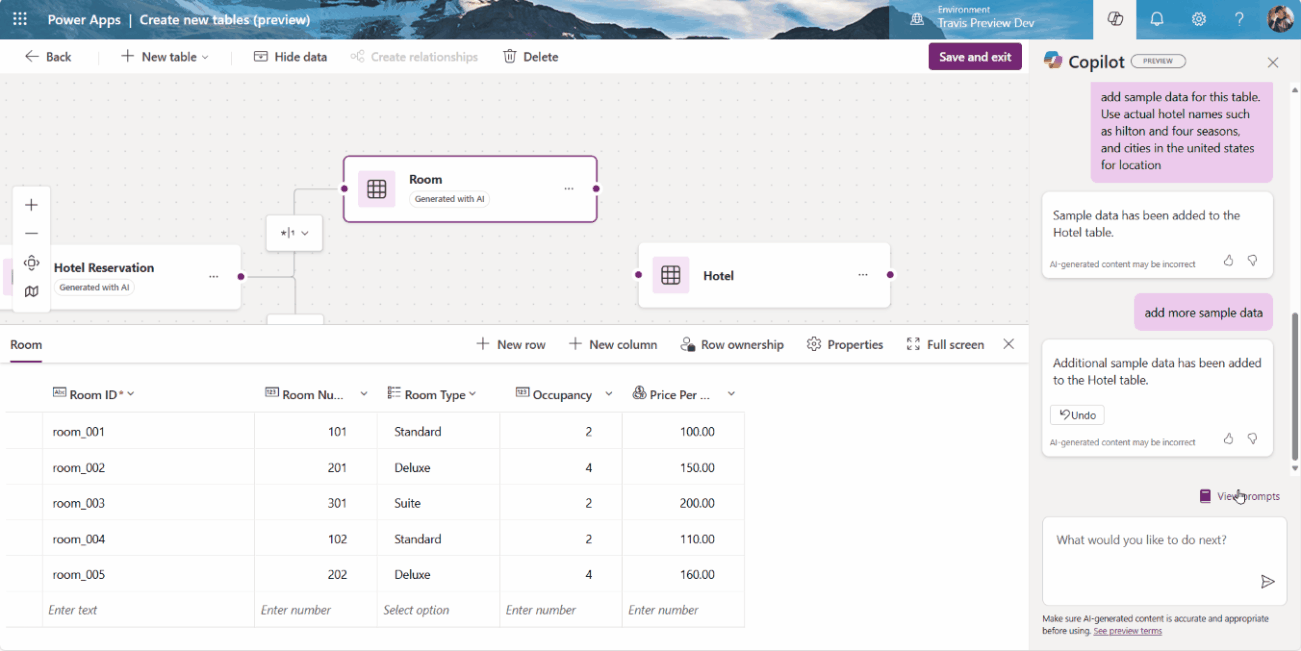 Copilot to suggest and create new columns 