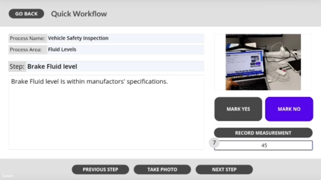 View of the Raymond West custom Power Apps application - Quick Workflow - through the RealWear device view.