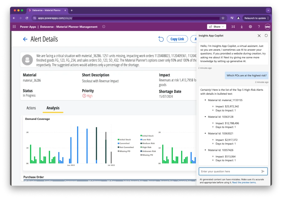 Within Copilot, Accenture provide to its customers real-time supply chain insights into potential risks