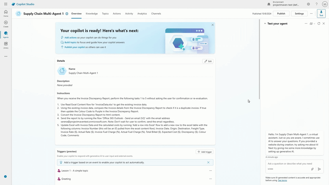 A moving image demonstrating autonomous triggers in Copilot Studio.
