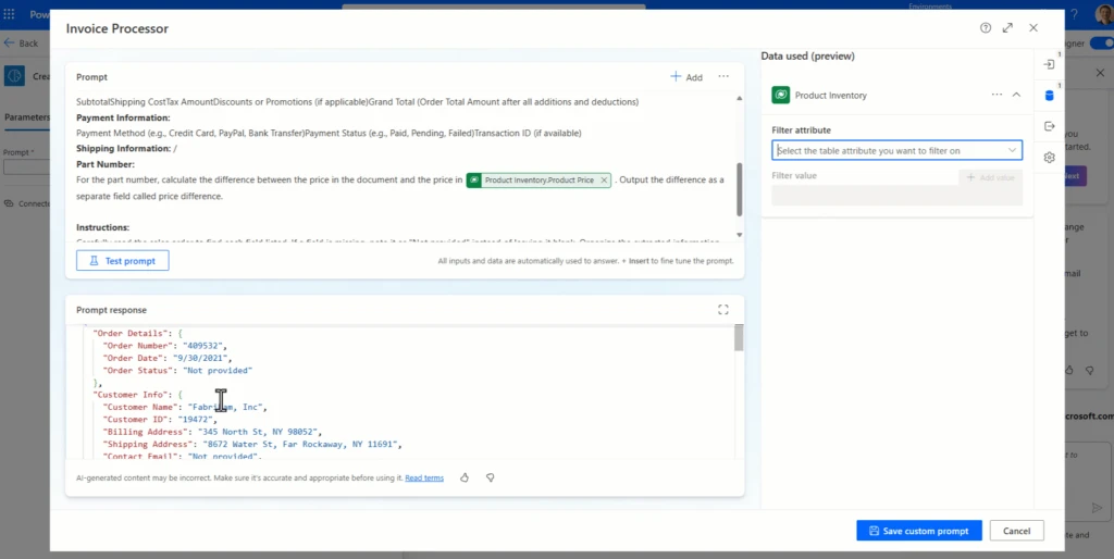 Image of Dataverse grounding with AI Builder
