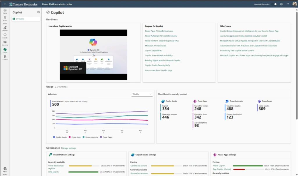 Overview image of Copilot hub in Microsoft Power Platform Admin Center