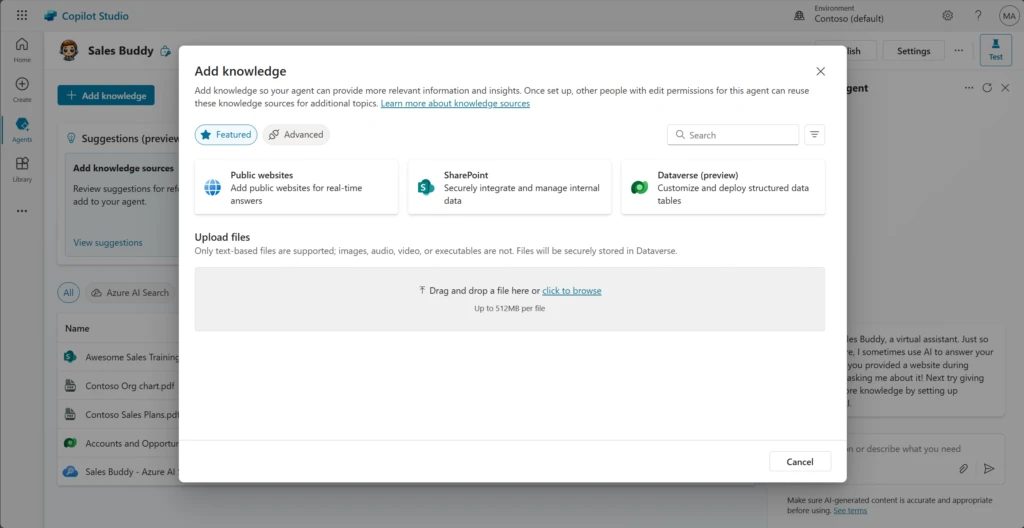 Dataverse a native experience in Copilot Studio.