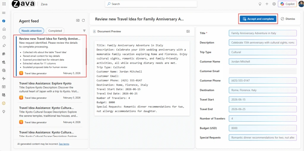 A screenshot from an app showing agent feed.