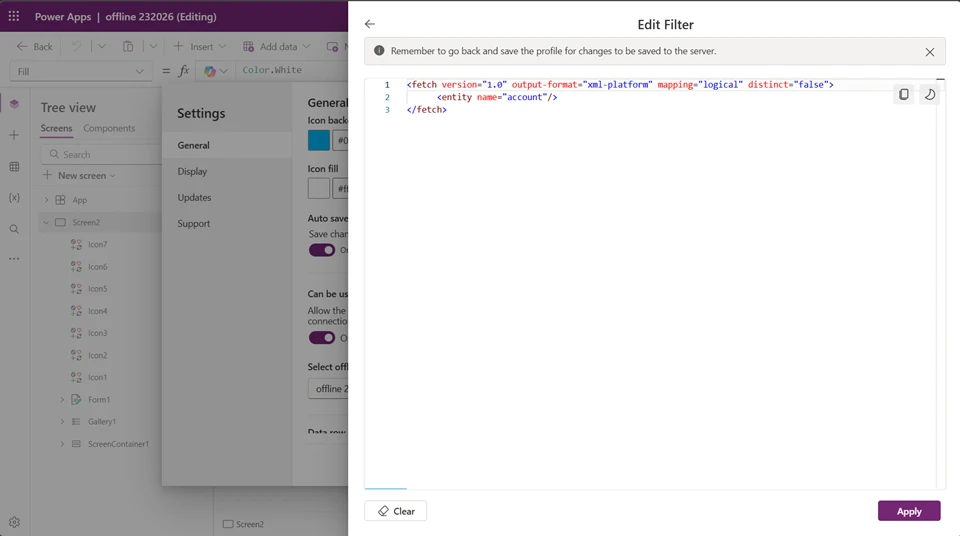 FetchXML editor for offline profiles in Power apps mobile