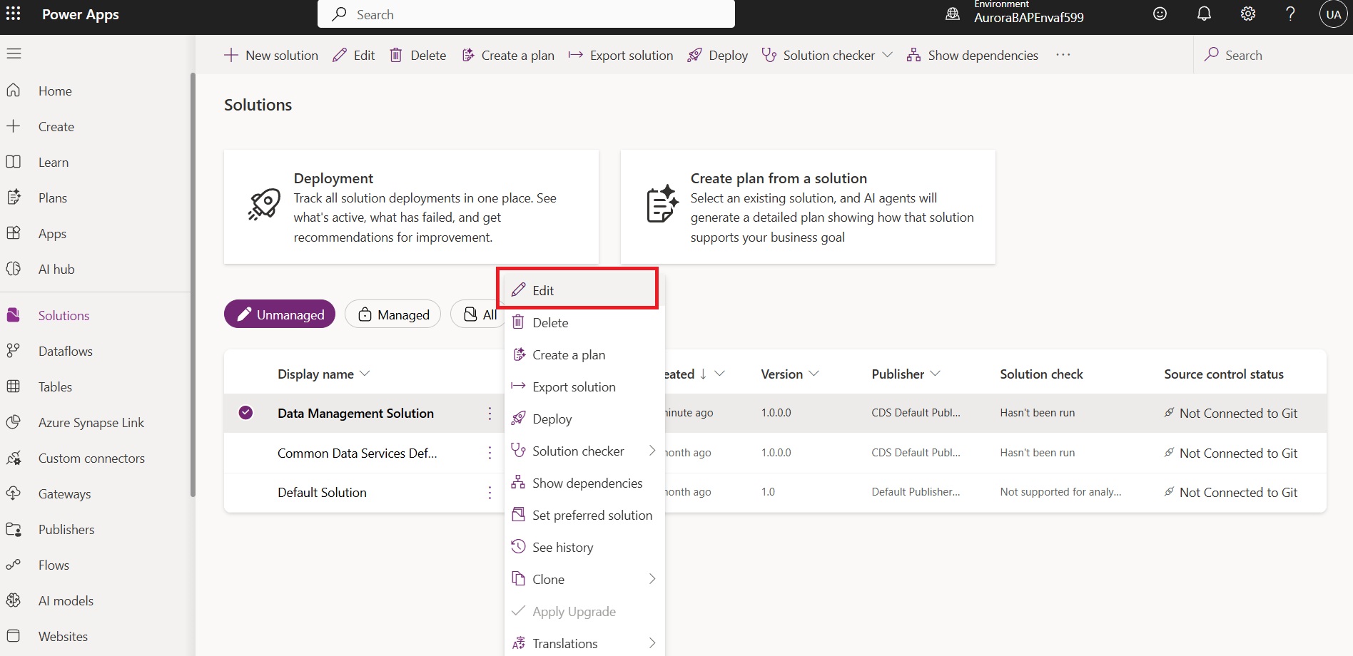 Step 1 – Go to maker portal and edit an existing solution 
