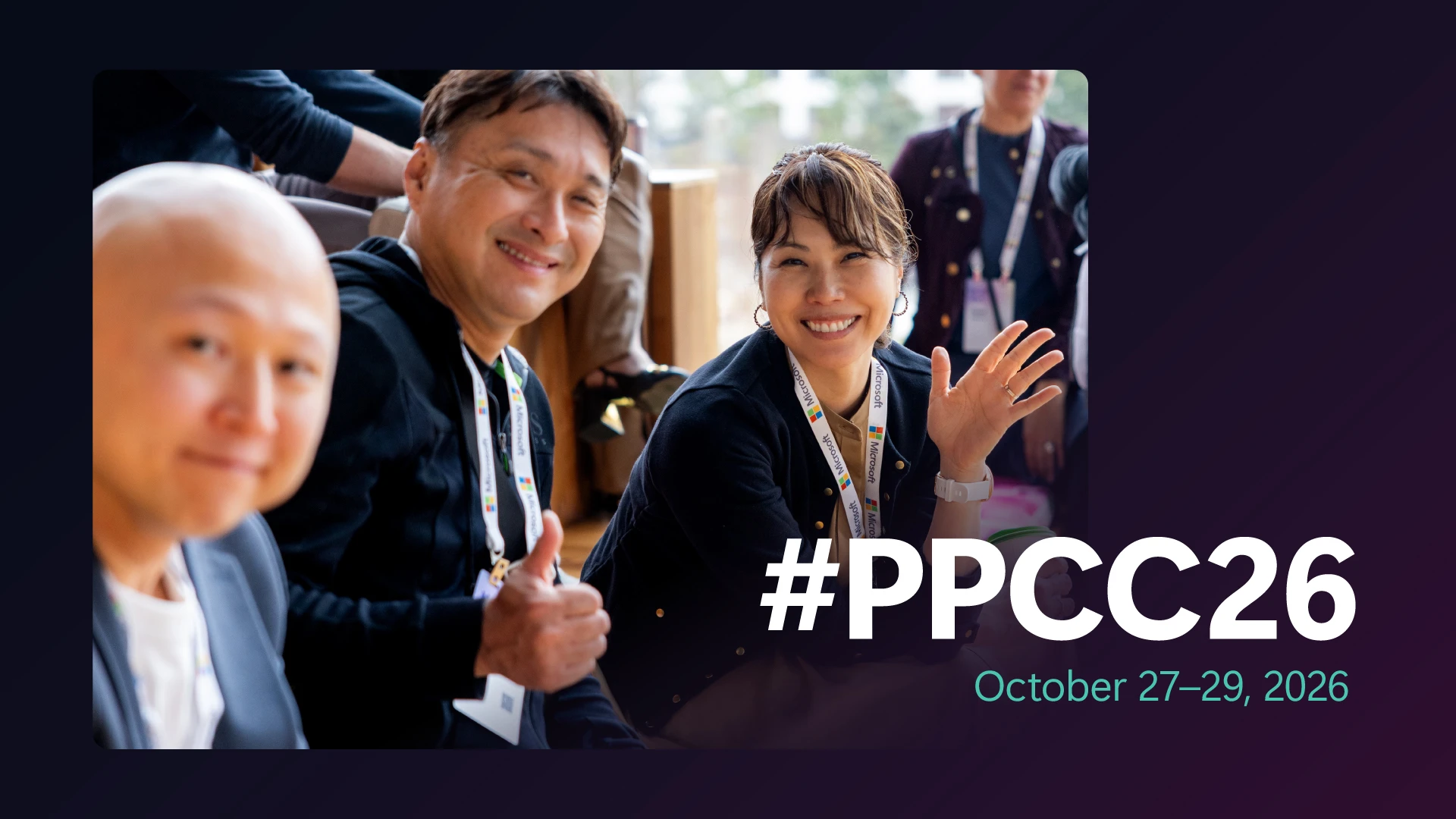 Attendees at the Power Platform Community Conference (PPCC) 2026 gather and network during the event. Overlay  #PPCC26 and October 27–29, 2026
