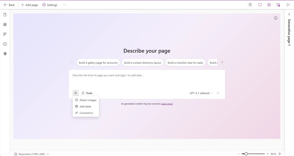 Public preview: generative pages can now use data from Power Platform connectors