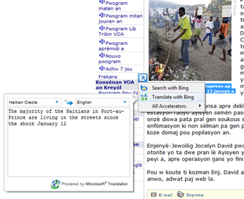 A Web page translated into Haitian Creole.