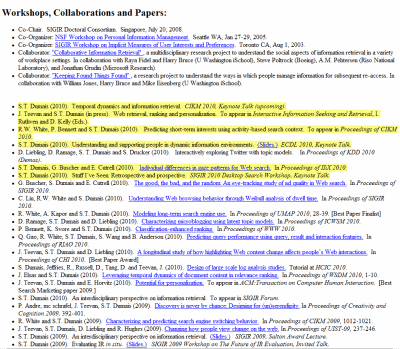 Screenshot of a personal home page with new content in a long list highlighted