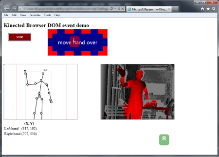 Internet Explorer running Kinected Browser
