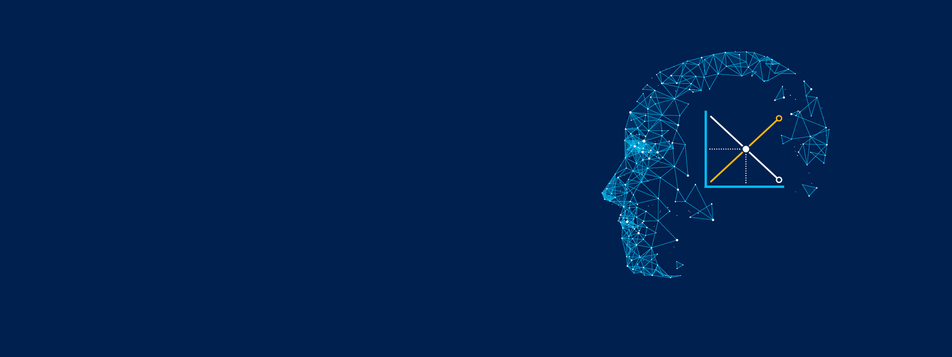 side profile of a face illustrated with connected lines and an up and to the right graph in the center