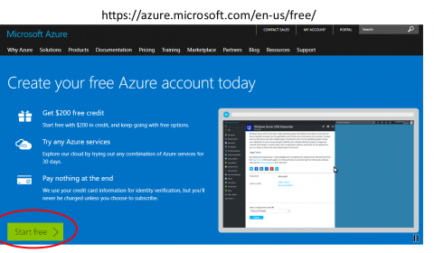 start screen for creating a free Azure account