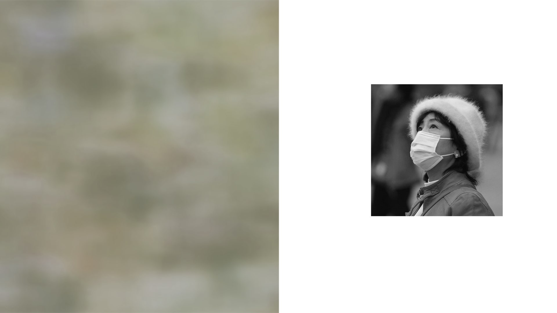 Artist Maja Petrić used machine learning algorithms to create this sky graphic, shown alongside a portrait of woman with mask