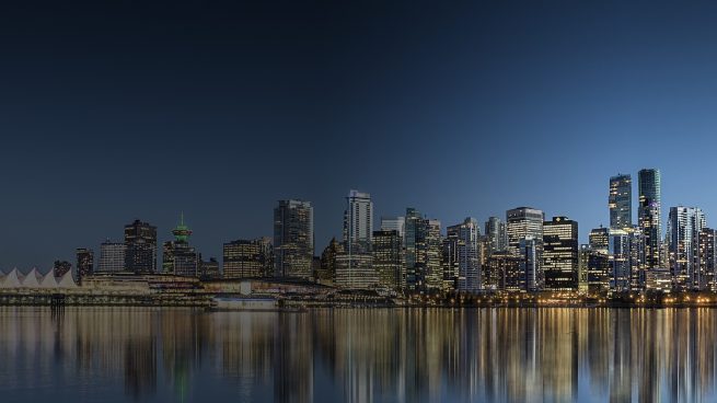 When time goes by, the sky turns into dark, and the lights are turning on, and the city becomes beautiful.