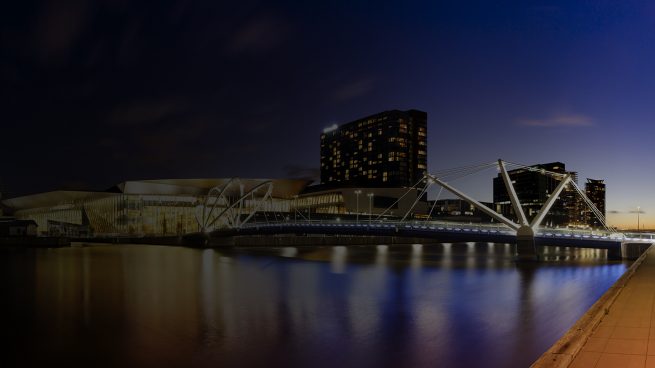 Architecturally stunning Seafarers Bridge and brand new Melbourne Convention Centre.