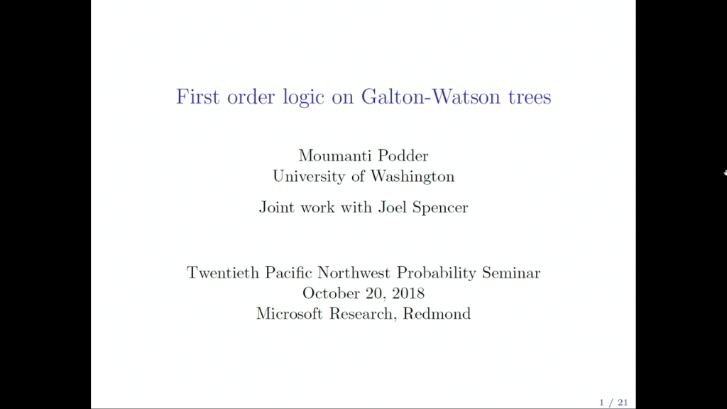 The 20th Northwest Probability Seminar: First Order Logic on Galton-Watson Trees