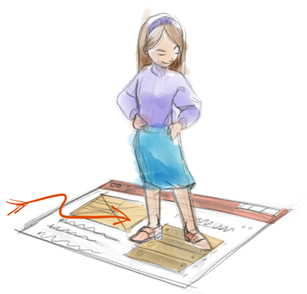 A drawing of a woman on a game board