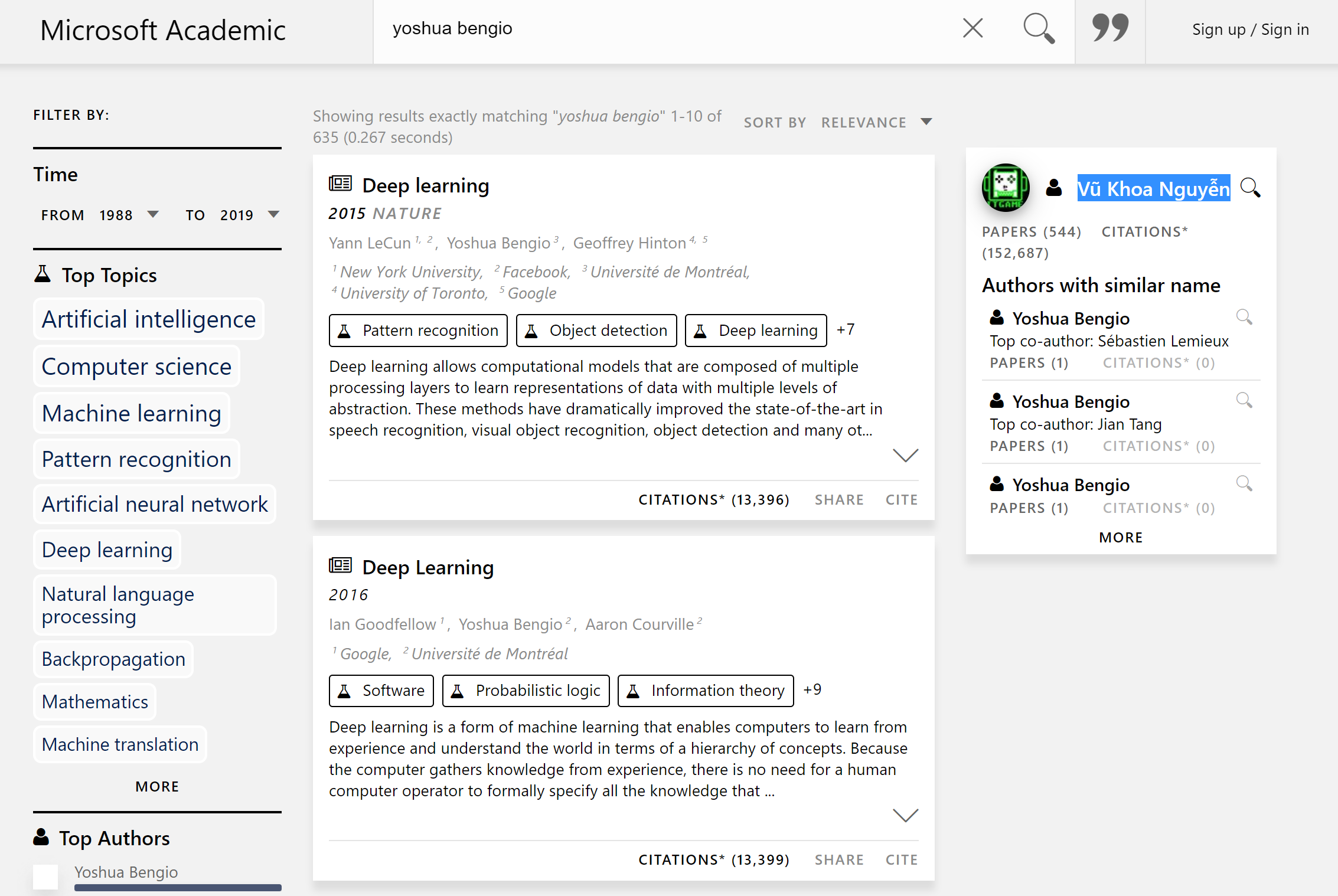 Authorship claim with similar name screen shot example