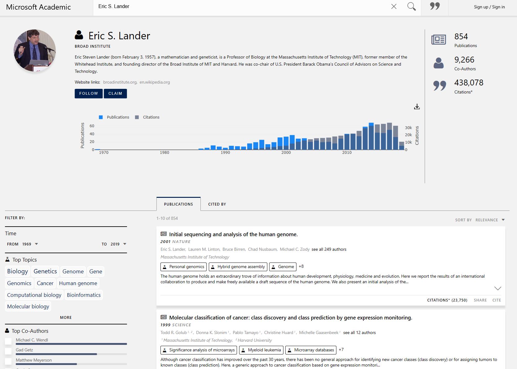Screenshot of search author entity page
