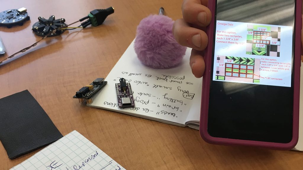 Project Brookdale: photo of phone app showing placement of circuits on fabric