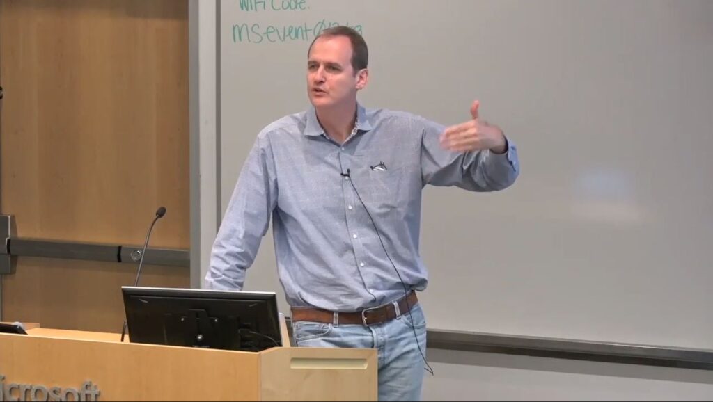 Peter Bartlett from University of California at Berkeley giving talk at Microsoft's AI Institute “Geometry of Deep Learning” 2019 Workshop