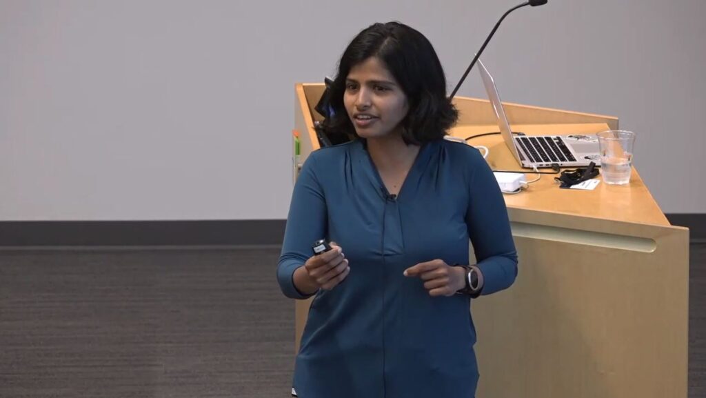 Suriya Gunasekar from TTI-C giving talk at Microsoft Research's AI Institute “Geometry of Deep Learning” 2019 Workshop