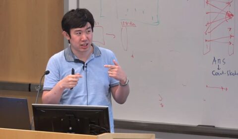 Rong Ge from Duke giving talk at Microsoft Research's AI Institute “Geometry of Deep Learning” 2019 Workshop
