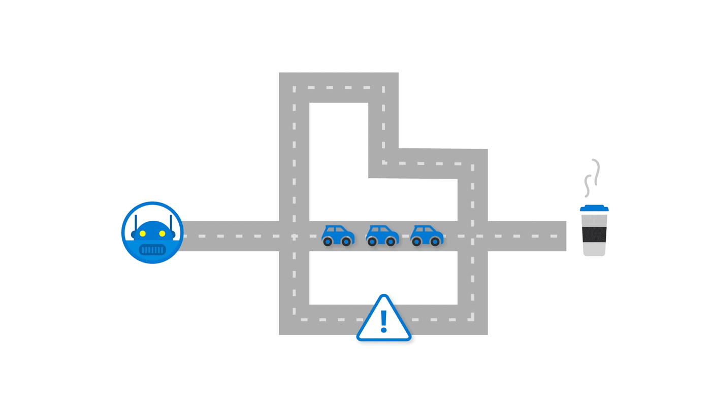 Animation of AI agent finding coffee