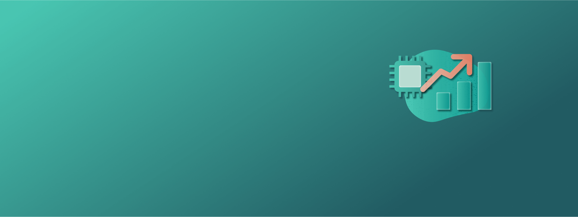 illustration of a microchip, column graph, and line graph with an arrow pointing up and to the right on a green gradient background