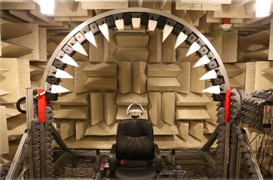 The Microsoft Research anechoic chamber set for measuring human spatial hearing.