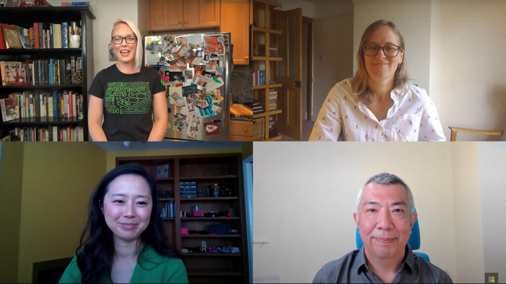 video screenshot showing four people in different locations