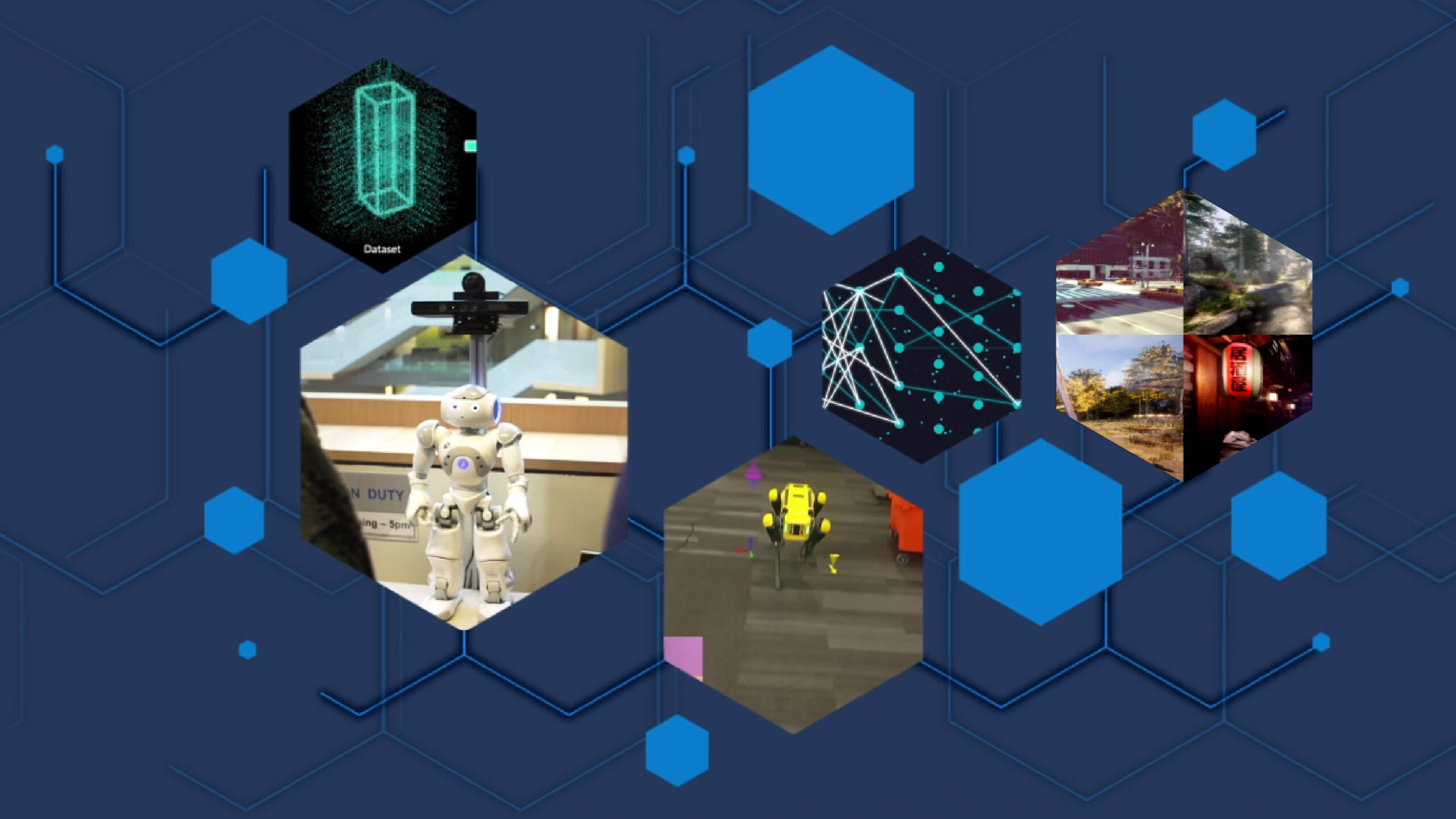 Blue background with hexagons