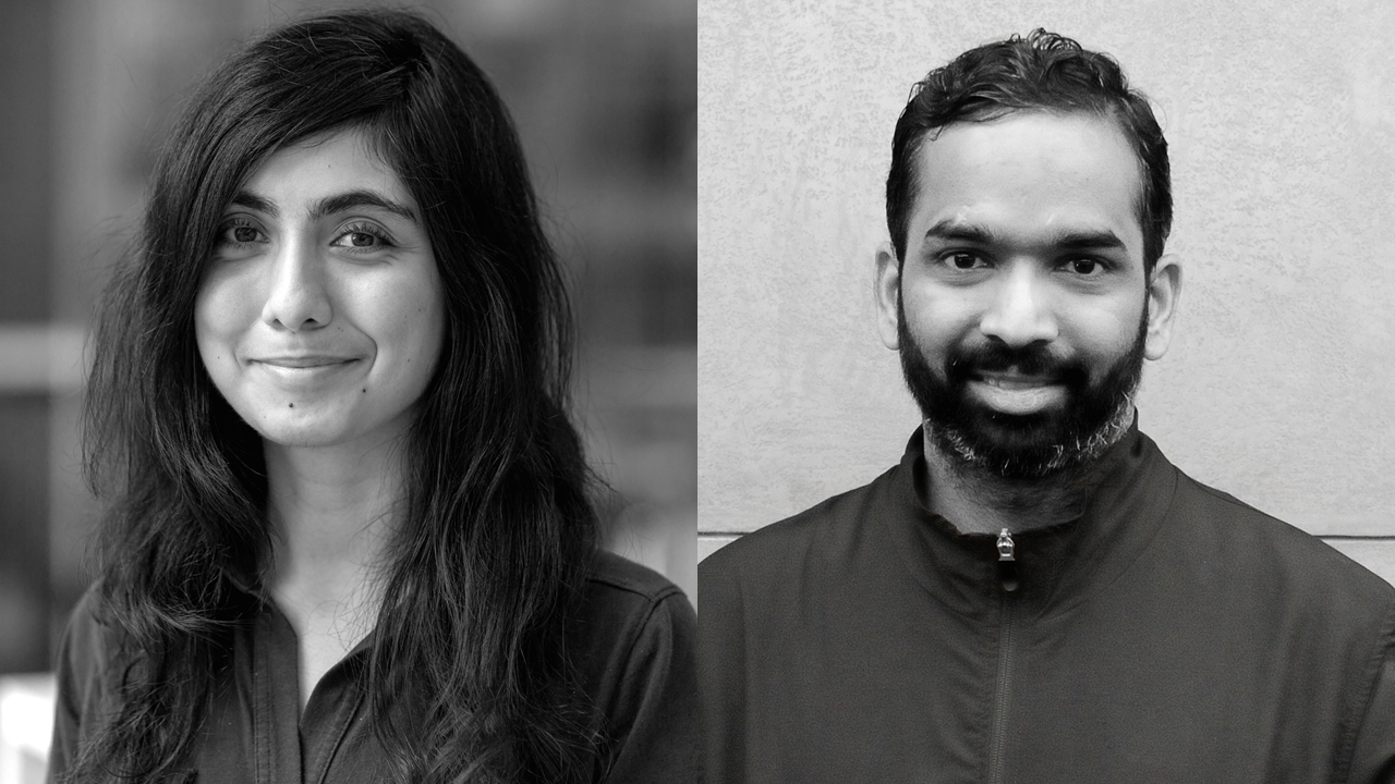 black and white photo of Shruti Rijhwani next to a black and white photo of Dr. Vivek Seshadri