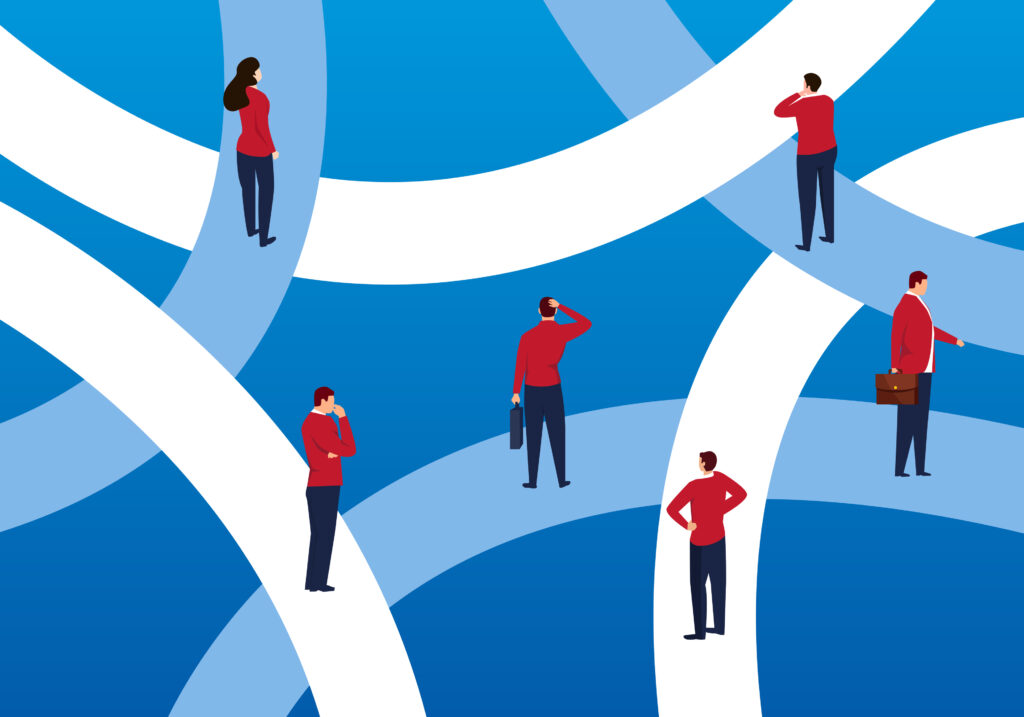 A group of business people in a maze